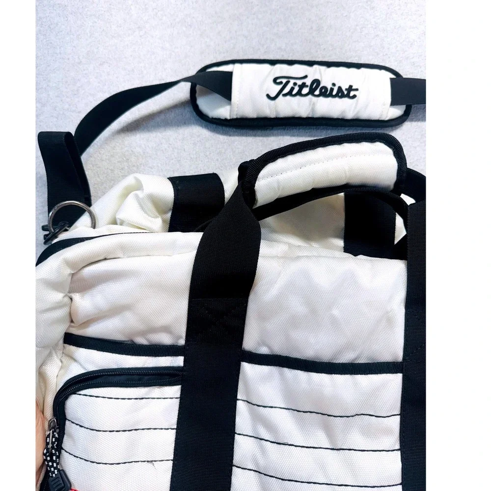 Titleist Duffel Bag Mens Large White Black Striped Golf Travel Gym Weekend Bag